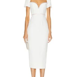 SELF-PORTRAIT Diamante Bow Midi Dress in White